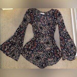 Abercrombie & Fitch Blue and Pink Paisley Longsleeve Romper